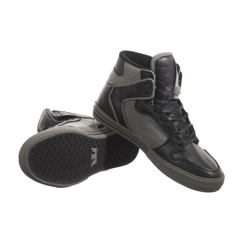 Baskets Montantes Supra Vaider Noir Grise Black Full Grain/Grey Fleece Homme | KWG-85031707